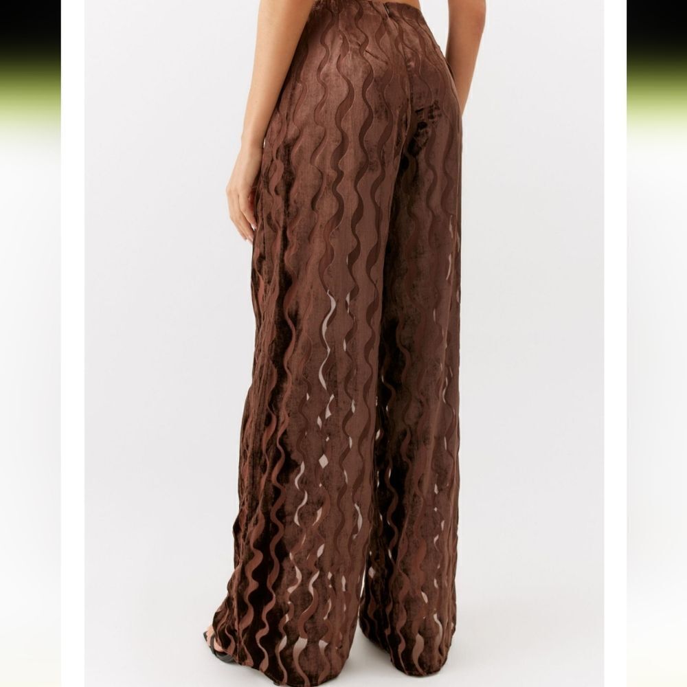 Burnout wavy pattern velvet, wide leg pull up pants, brown size M New - Picture 2 of 6